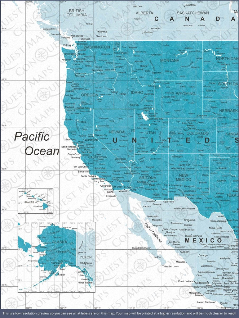 Push Pin USA Pin Board Map - Teal Color Splash - Pins Included! - Liza Pruitt