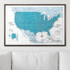 Push Pin USA Pin Board Map - Teal Color Splash - Pins Included! - Liza Pruitt