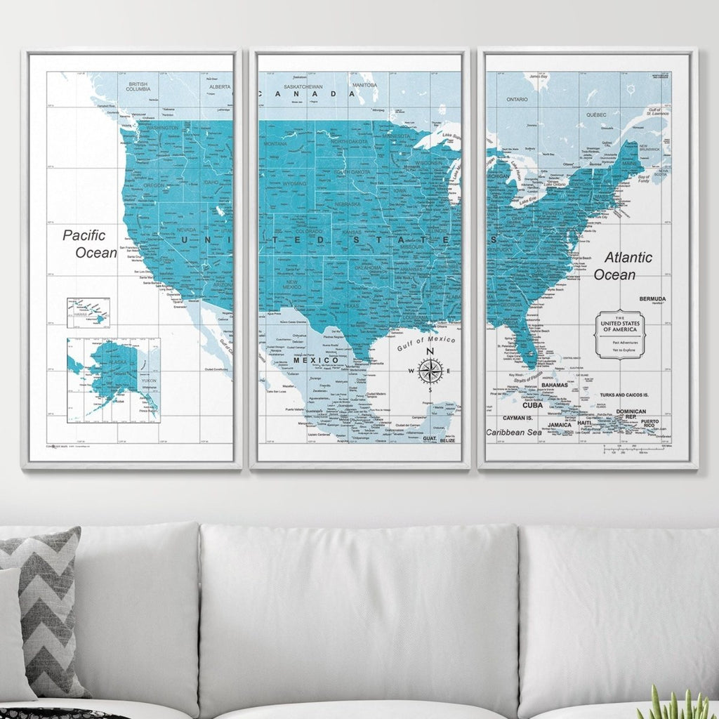 Push Pin USA Pin Board Map - Teal Color Splash - Pins Included! - Liza Pruitt