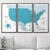 Push Pin USA Pin Board Map - Teal Color Splash - Pins Included! - Liza Pruitt
