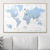 Push Pin World Map Map Pin Board - Light Blue Color Splash - Pins Included! - Liza Pruitt
