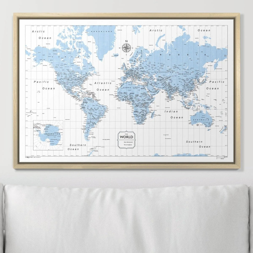 Push Pin World Map Map Pin Board - Light Blue Color Splash - Pins Included! - Liza Pruitt