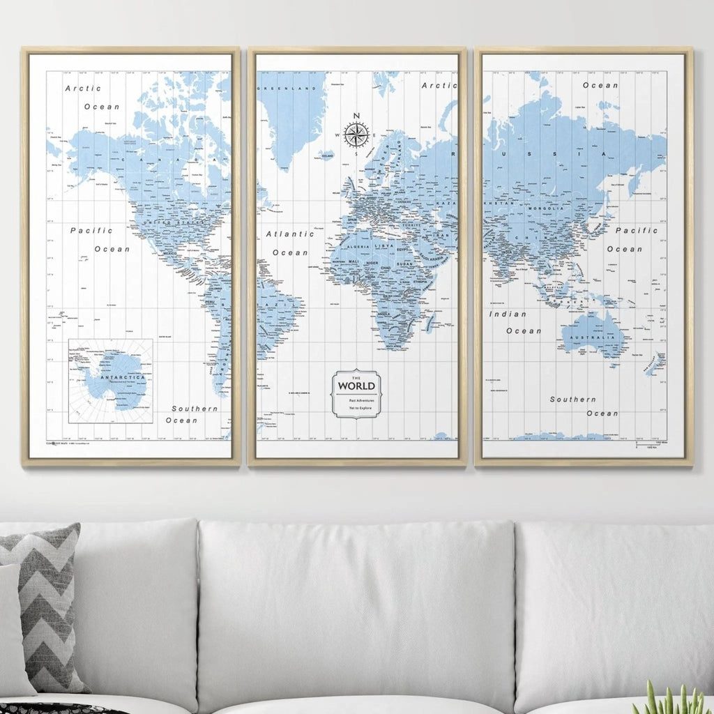 Push Pin World Map Map Pin Board - Light Blue Color Splash - Pins Included! - Liza Pruitt