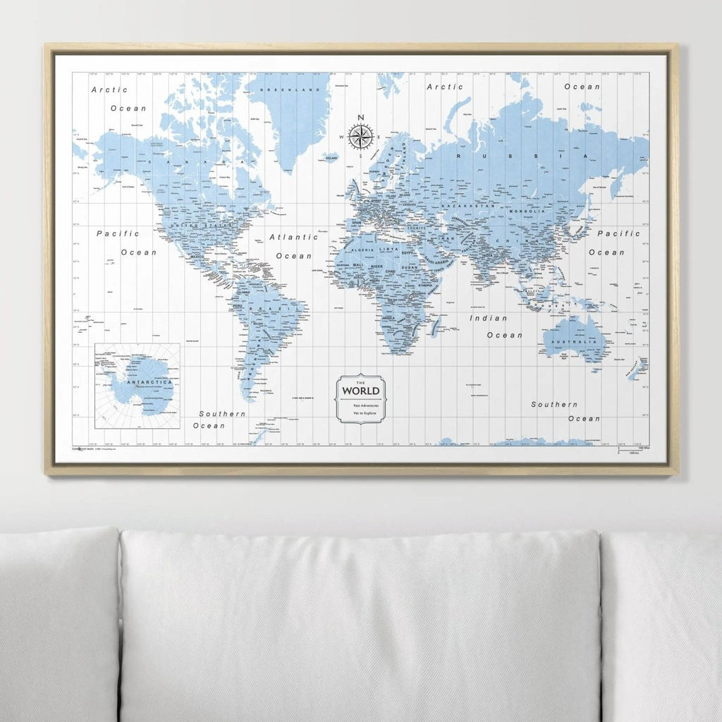 Push Pin World Map Map Pin Board - Light Blue Color Splash - Pins Included! - Liza Pruitt