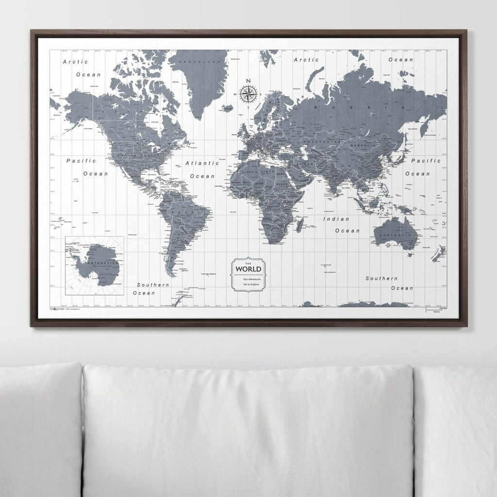Push Pin World Map Pin Board - Dark Gray Color Splash - Pins Included! - Liza Pruitt