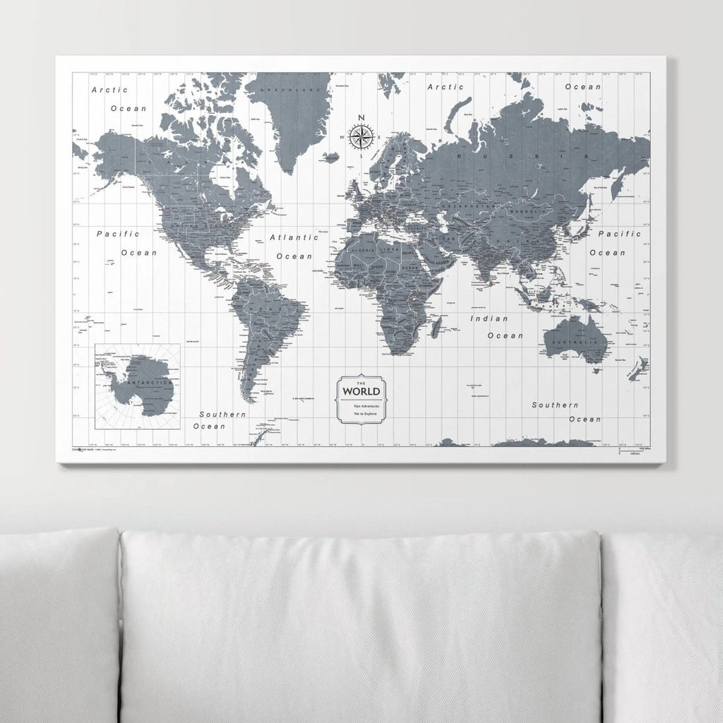 Push Pin World Map Pin Board - Dark Gray Color Splash - Pins Included! - Liza Pruitt