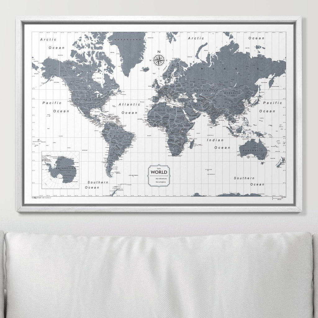 Push Pin World Map Pin Board - Dark Gray Color Splash - Pins Included! - Liza Pruitt