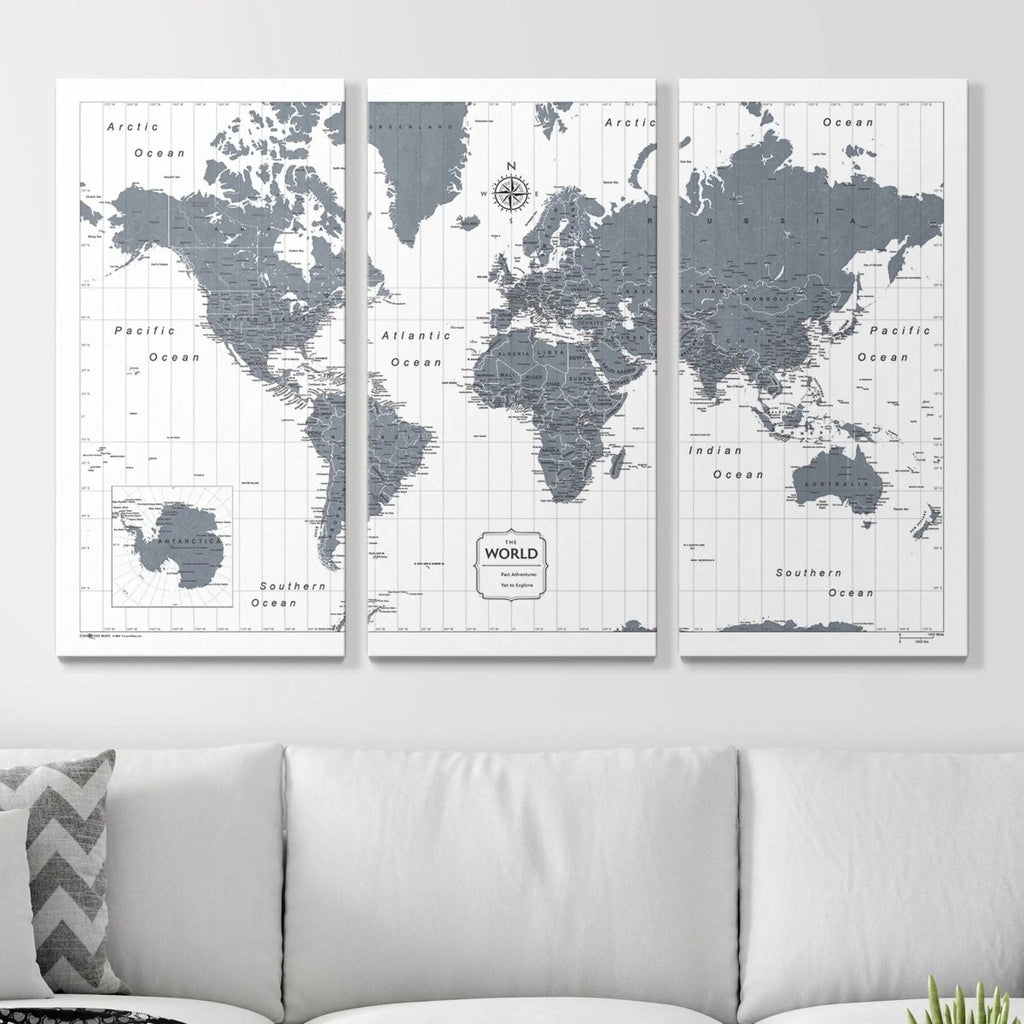 Push Pin World Map Pin Board - Dark Gray Color Splash - Pins Included! - Liza Pruitt