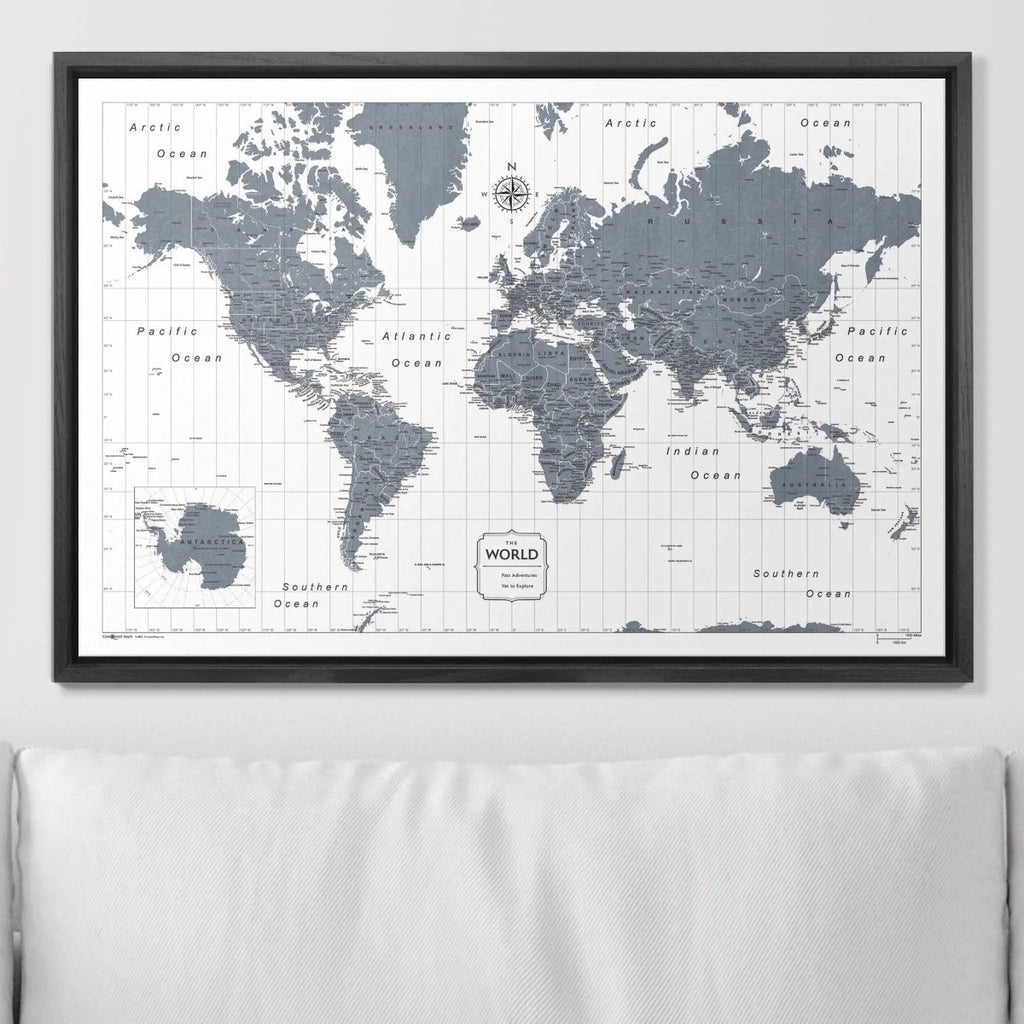 Push Pin World Map Pin Board - Dark Gray Color Splash - Pins Included! - Liza Pruitt