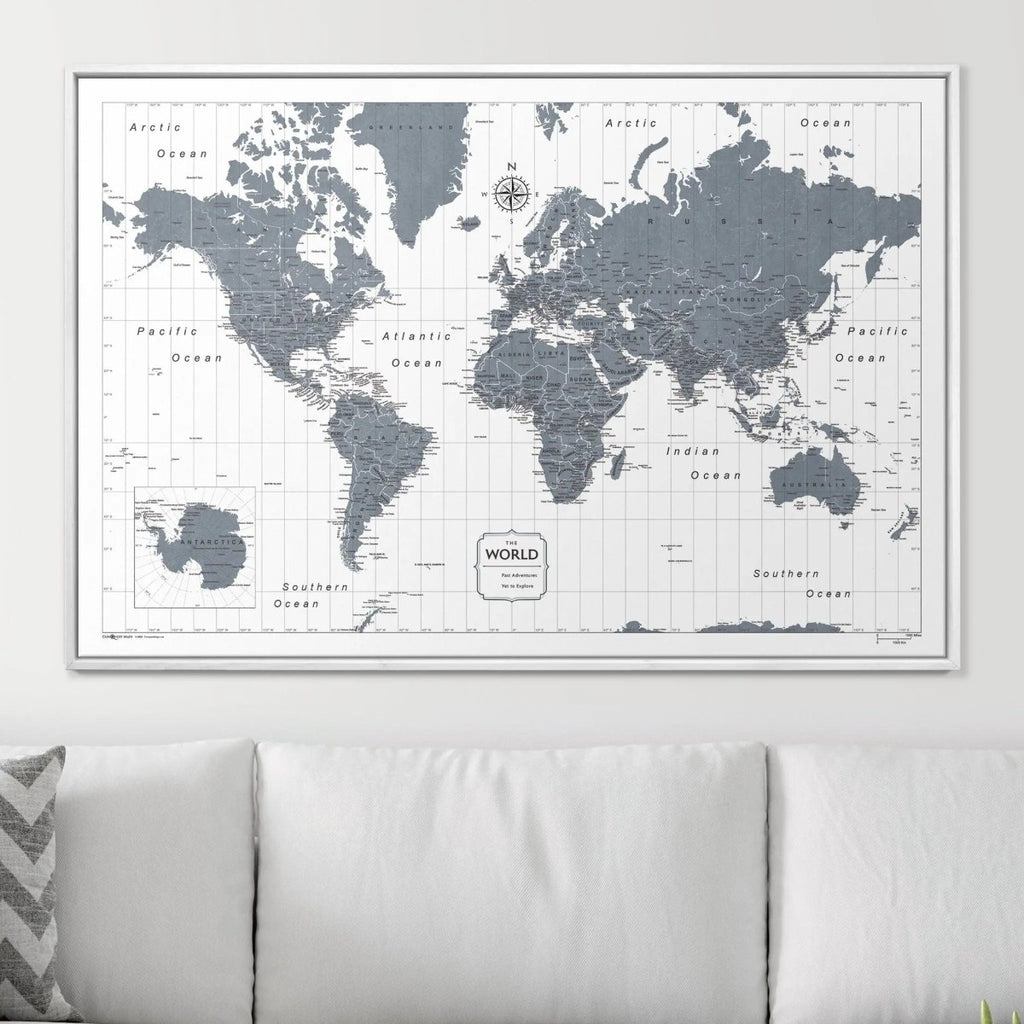 Push Pin World Map Pin Board - Dark Gray Color Splash - Pins Included! - Liza Pruitt