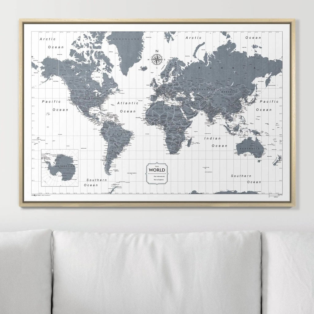 Push Pin World Map Pin Board - Dark Gray Color Splash - Pins Included! - Liza Pruitt