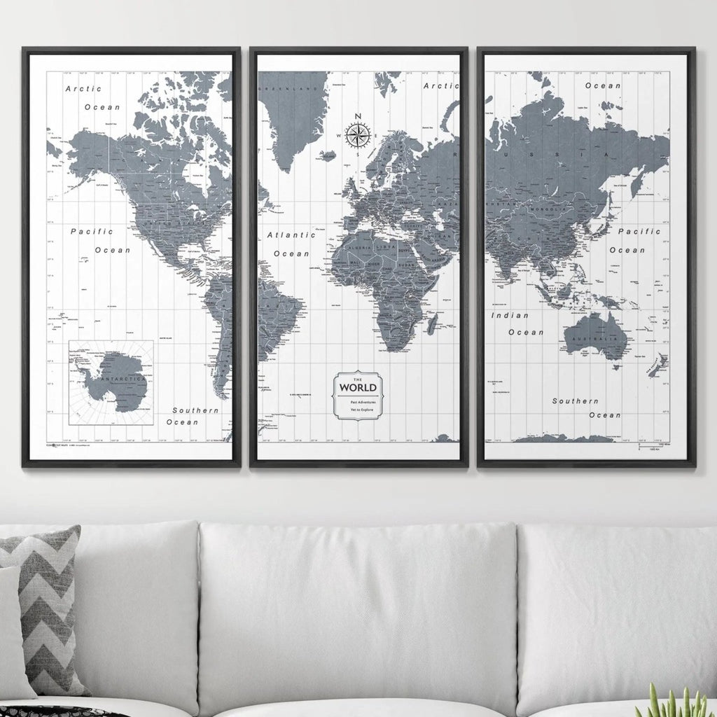 Push Pin World Map Pin Board - Dark Gray Color Splash - Pins Included! - Liza Pruitt