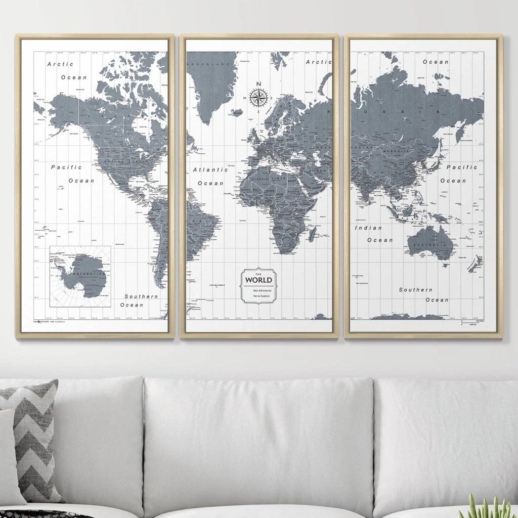 Push Pin World Map Pin Board - Dark Gray Color Splash - Pins Included! - Liza Pruitt