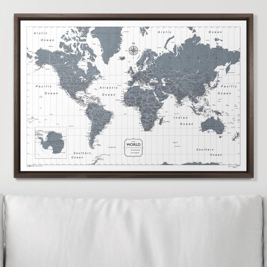 Push Pin World Map Pin Board - Dark Gray Color Splash - Pins Included! - Liza Pruitt