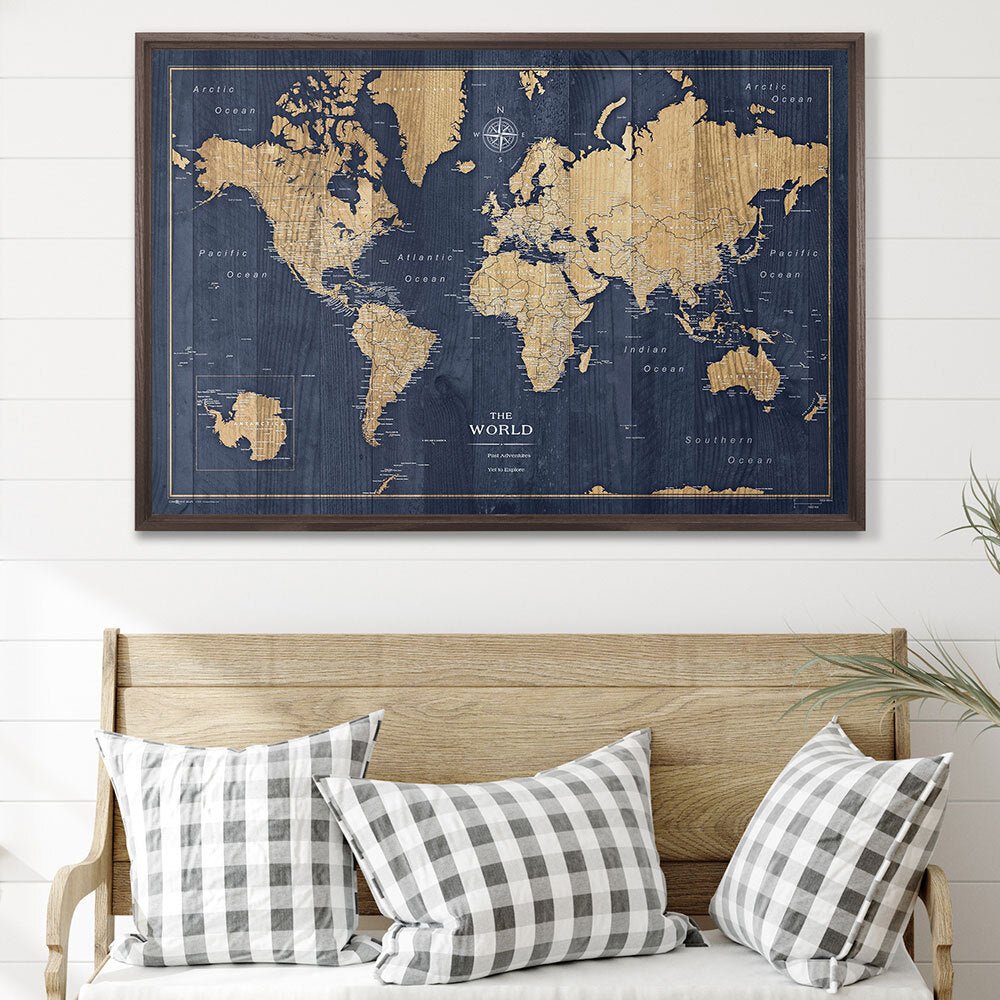 Push Pin World Map Pin Board - Deep - Sea Drift - Pins Included! - Liza Pruitt