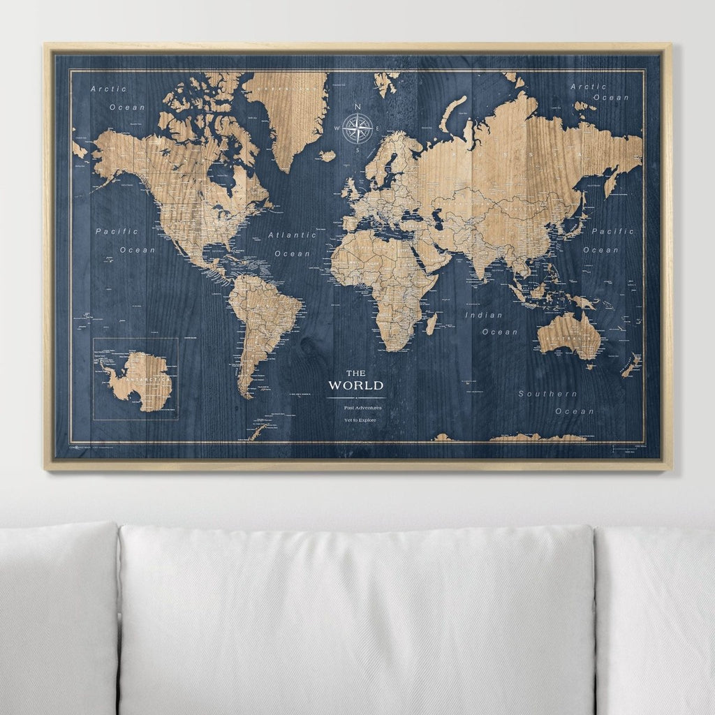 Push Pin World Map Pin Board - Deep - Sea Drift - Pins Included! - Liza Pruitt