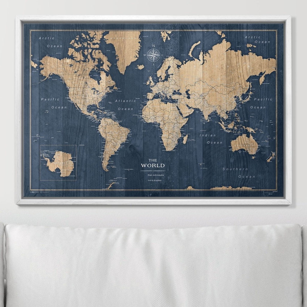 Push Pin World Map Pin Board - Deep - Sea Drift - Pins Included! - Liza Pruitt