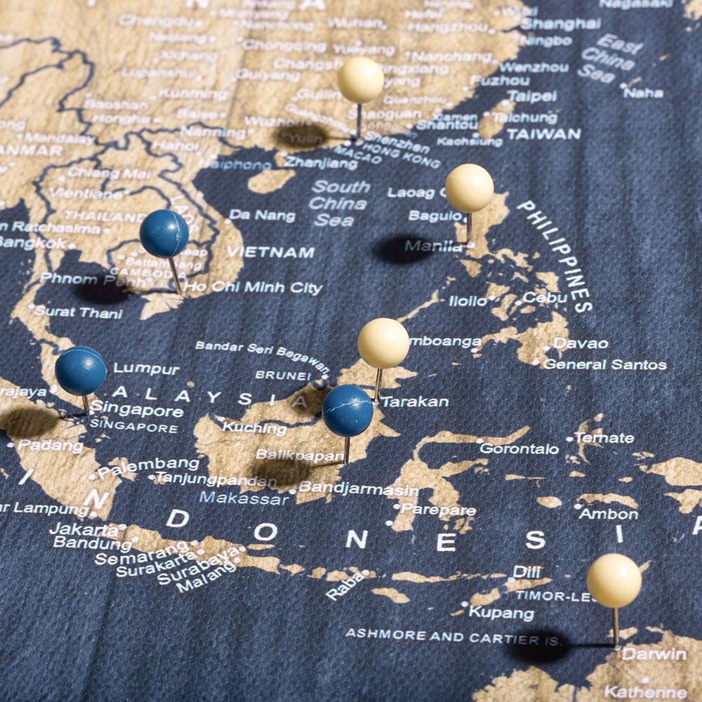 Push Pin World Map Pin Board - Deep - Sea Drift - Pins Included! - Liza Pruitt