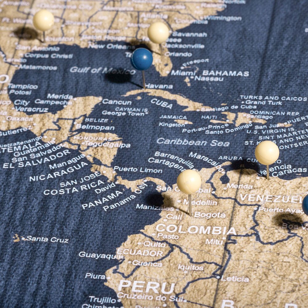 Push Pin World Map Pin Board - Deep - Sea Drift - Pins Included! - Liza Pruitt