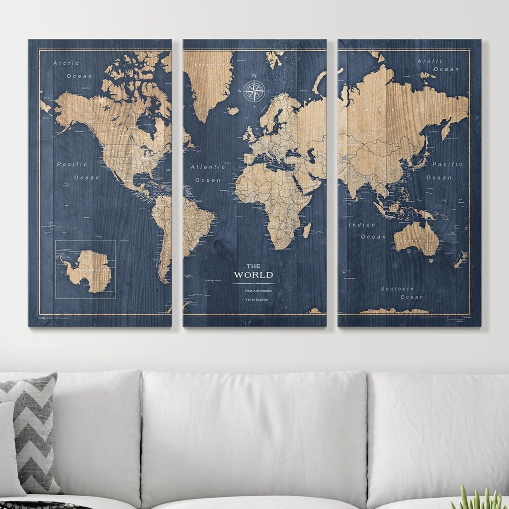 Push Pin World Map Pin Board - Deep - Sea Drift - Pins Included! - Liza Pruitt