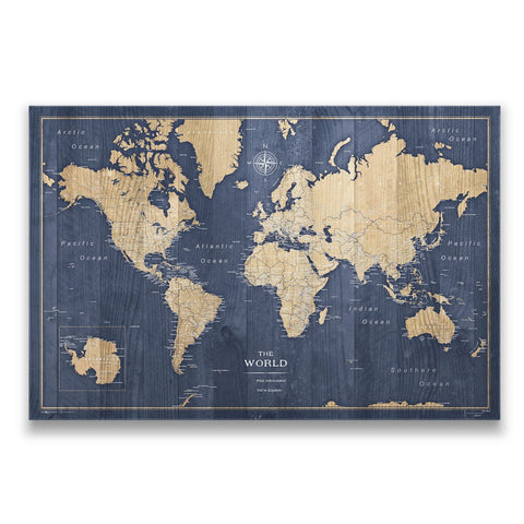 Push Pin World Map Pin Board - Deep - Sea Drift - Pins Included! - Liza Pruitt
