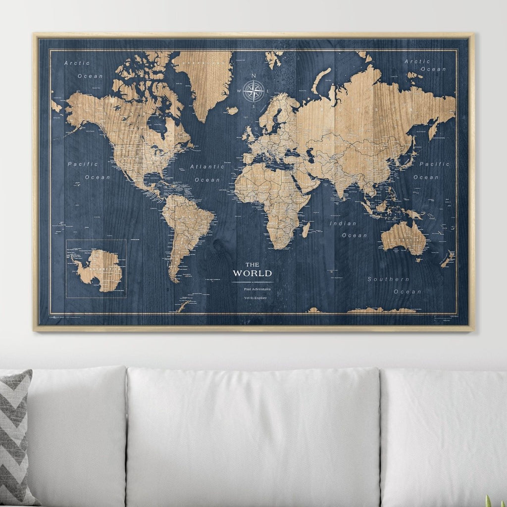 Push Pin World Map Pin Board - Deep - Sea Drift - Pins Included! - Liza Pruitt