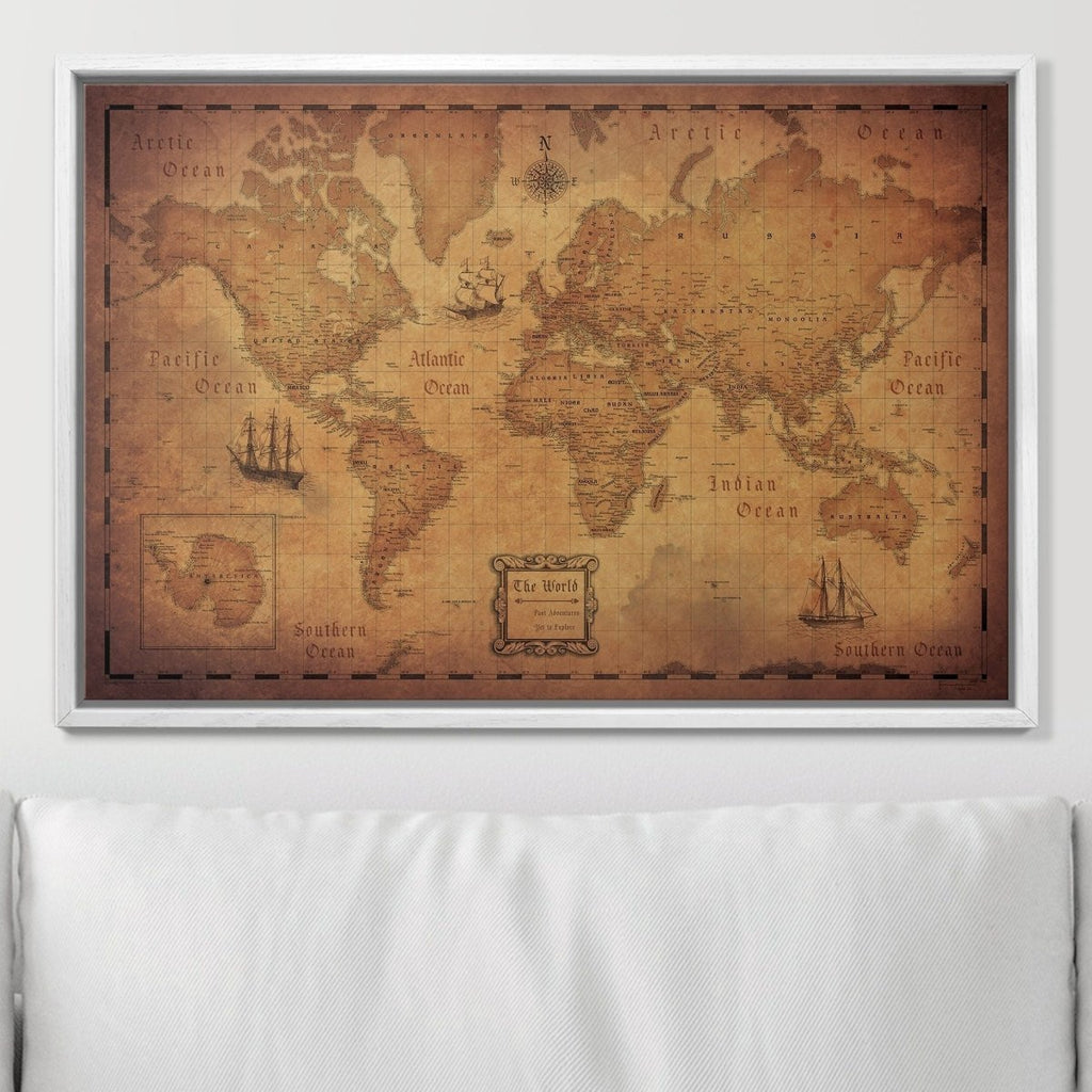 Push Pin World Map Pin Board - Golden Aged - Pins Included! - Liza Pruitt