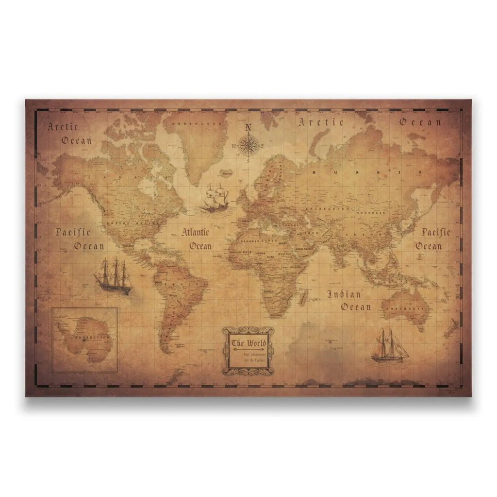 Push Pin World Map Pin Board - Golden Aged - Pins Included! - Liza Pruitt