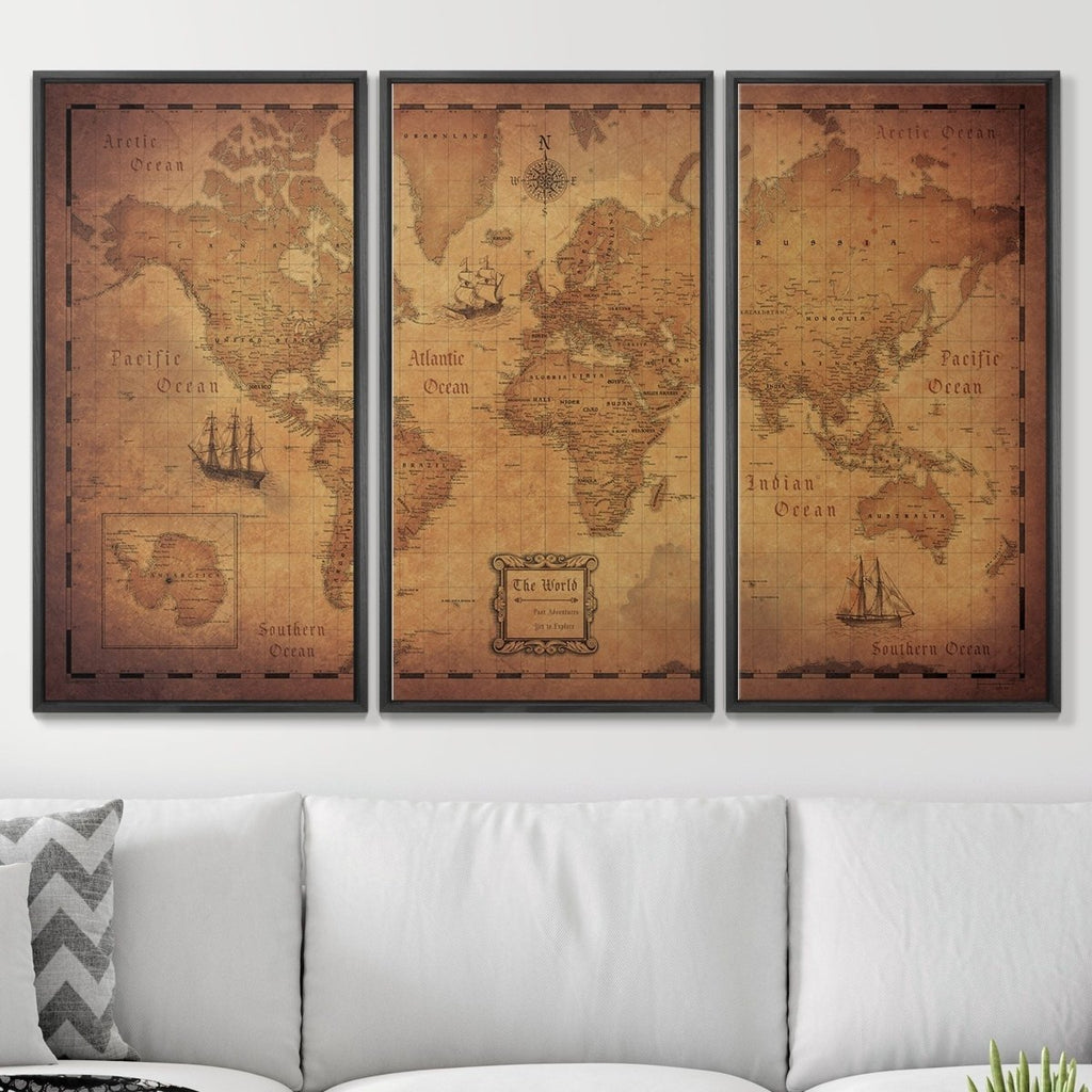Push Pin World Map Pin Board - Golden Aged - Pins Included! - Liza Pruitt