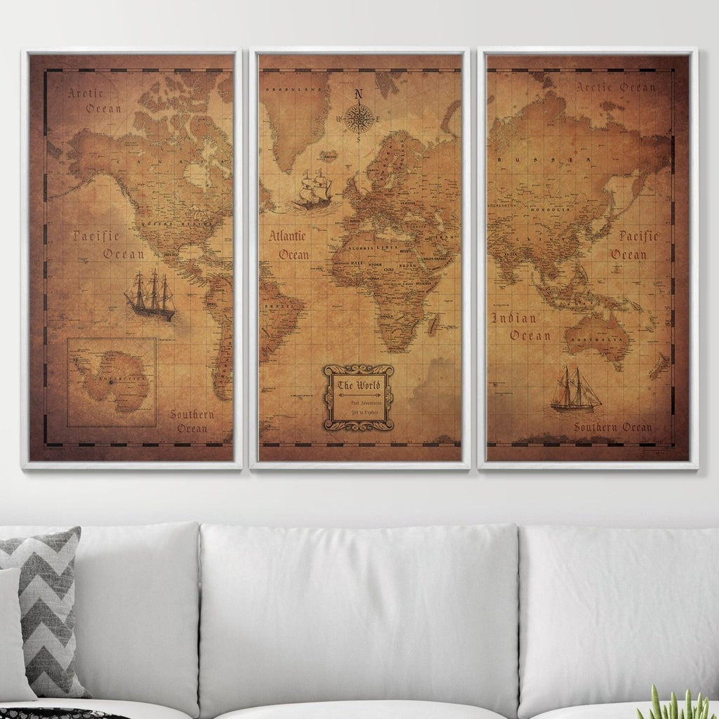 Push Pin World Map Pin Board - Golden Aged - Pins Included! - Liza Pruitt