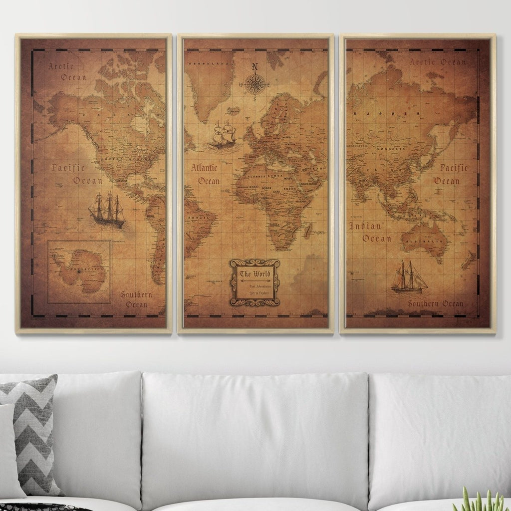 Push Pin World Map Pin Board - Golden Aged - Pins Included! - Liza Pruitt