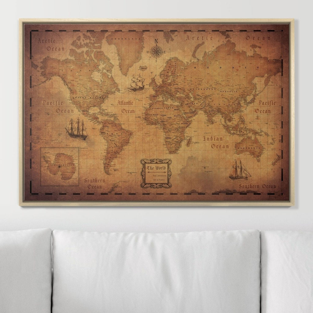 Push Pin World Map Pin Board - Golden Aged - Pins Included! - Liza Pruitt