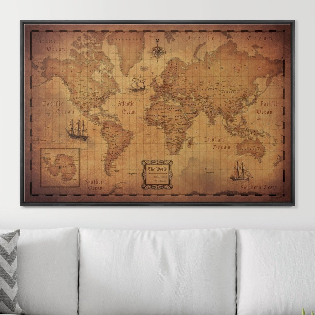 Push Pin World Map Pin Board - Golden Aged - Pins Included! - Liza Pruitt