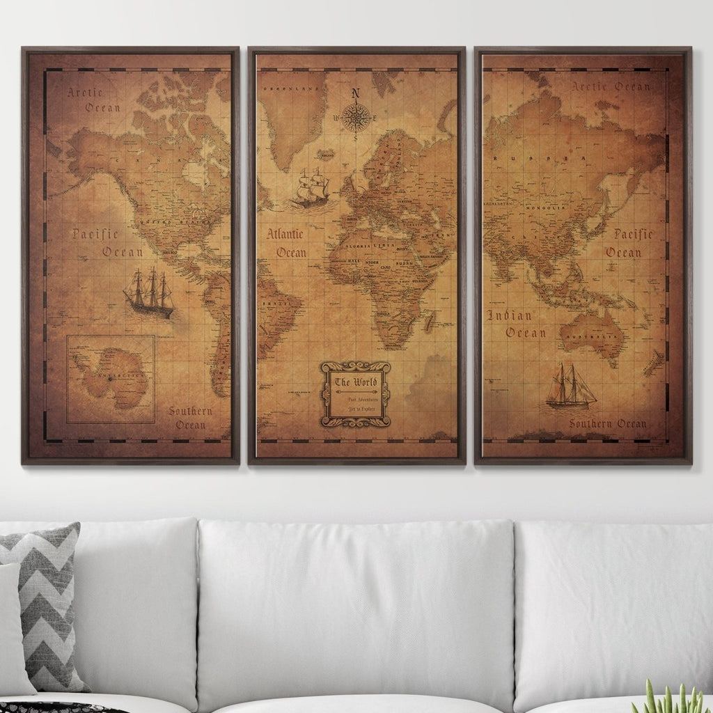 Push Pin World Map Pin Board - Golden Aged - Pins Included! - Liza Pruitt