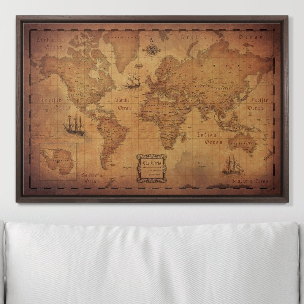 Push Pin World Map Pin Board - Golden Aged - Pins Included! - Liza Pruitt