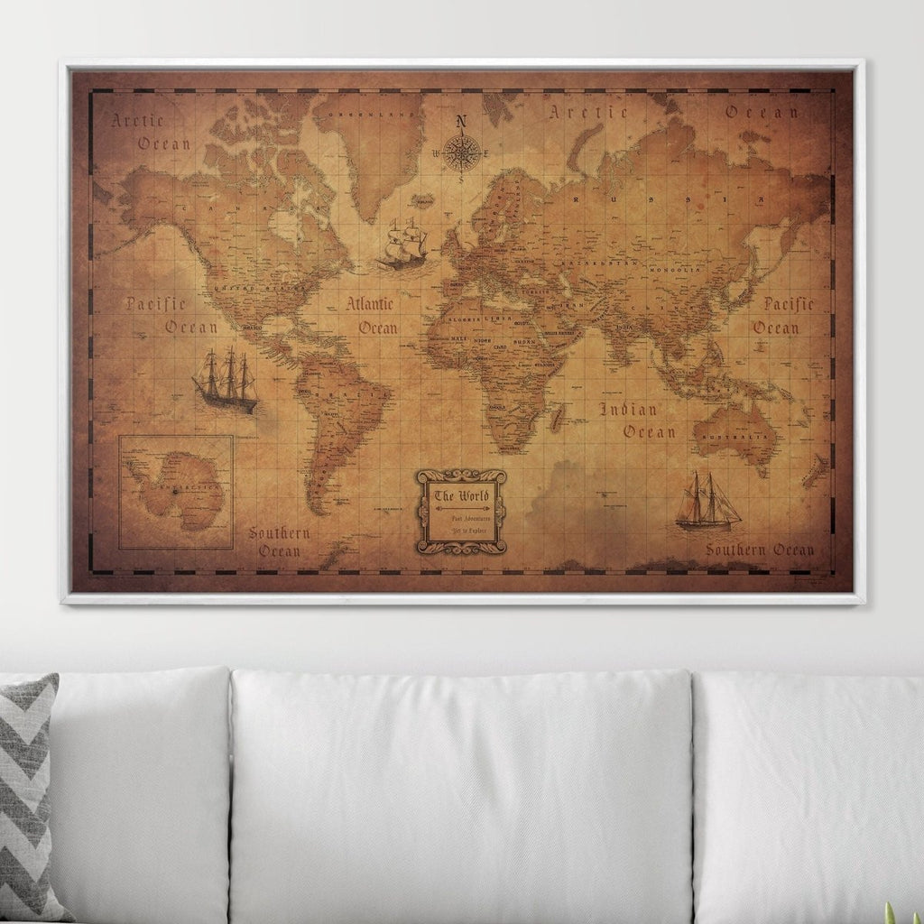 Push Pin World Map Pin Board - Golden Aged - Pins Included! - Liza Pruitt