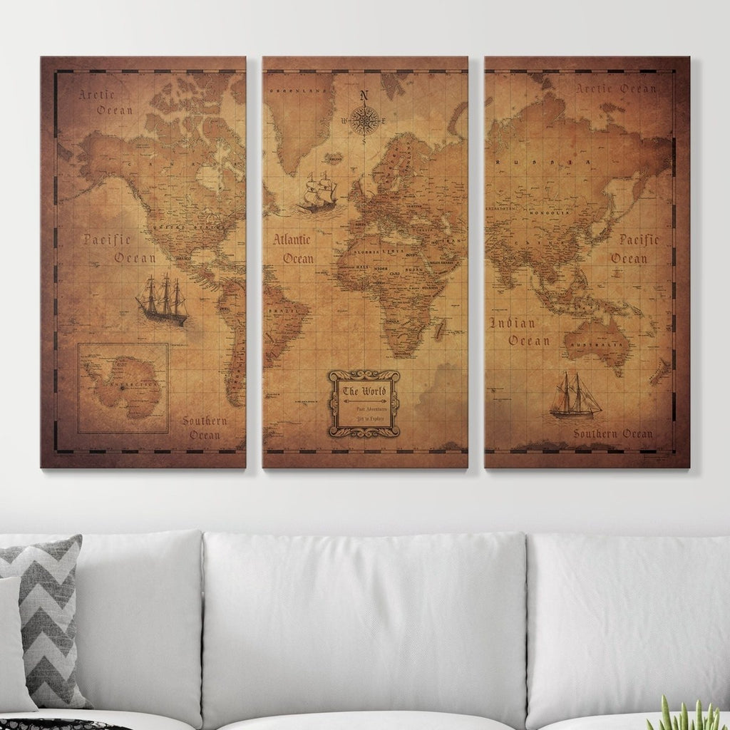 Push Pin World Map Pin Board - Golden Aged - Pins Included! - Liza Pruitt