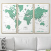 Push Pin World Map Pin Board - Green Color Splash - Pins Included! - Liza Pruitt