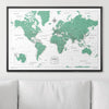 Push Pin World Map Pin Board - Green Color Splash - Pins Included! - Liza Pruitt