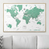 Push Pin World Map Pin Board - Green Color Splash - Pins Included! - Liza Pruitt