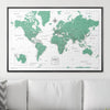 Push Pin World Map Pin Board - Green Color Splash - Pins Included! - Liza Pruitt