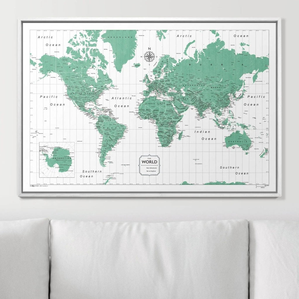 Push Pin World Map Pin Board - Green Color Splash - Pins Included! - Liza Pruitt