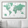Push Pin World Map Pin Board - Green Color Splash - Pins Included! - Liza Pruitt