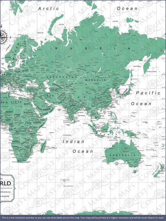 Push Pin World Map Pin Board - Green Color Splash - Pins Included! - Liza Pruitt