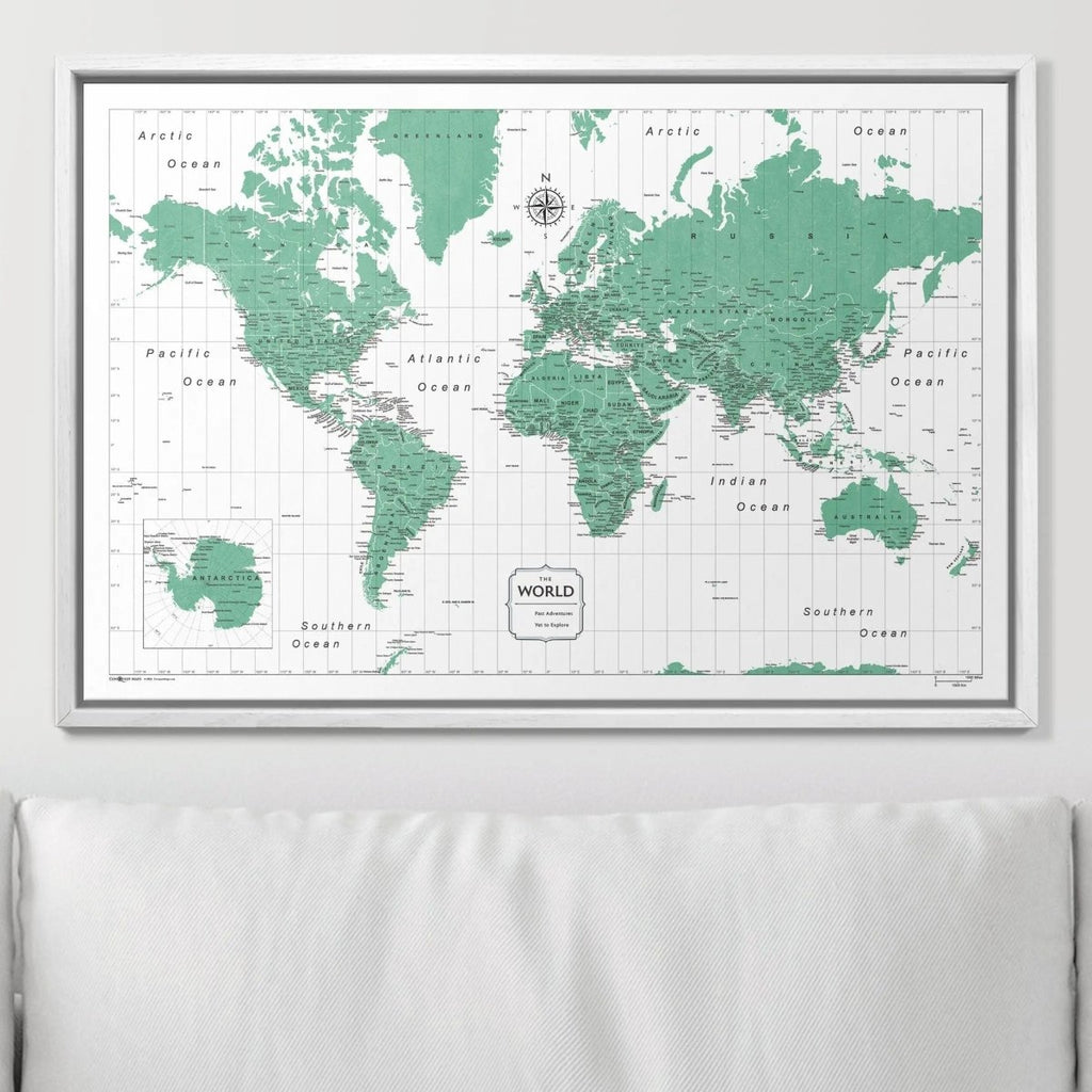 Push Pin World Map Pin Board - Green Color Splash - Pins Included! - Liza Pruitt