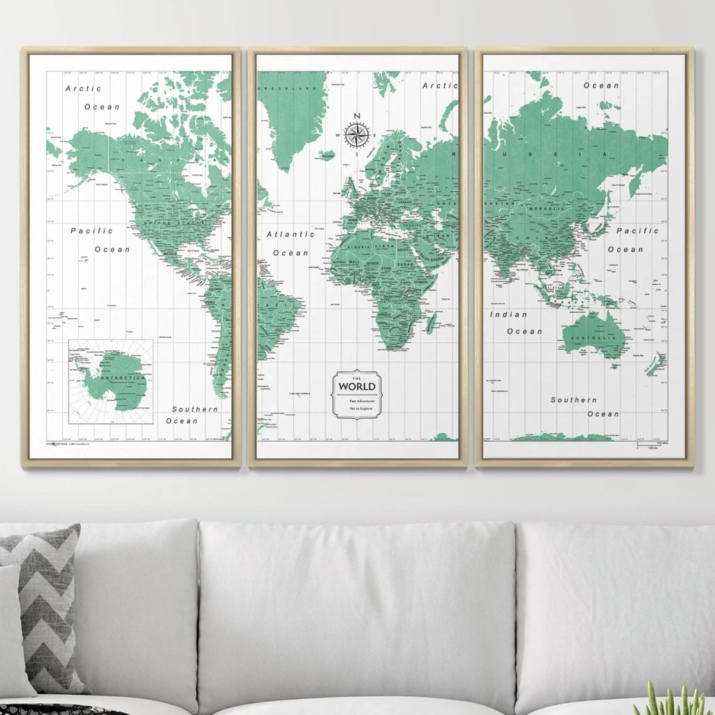 Push Pin World Map Pin Board - Green Color Splash - Pins Included! - Liza Pruitt