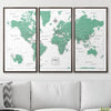 Push Pin World Map Pin Board - Green Color Splash - Pins Included! - Liza Pruitt