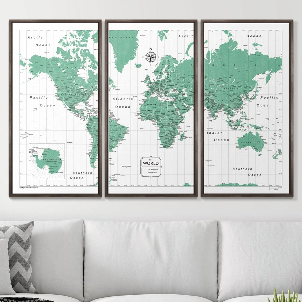Push Pin World Map Pin Board - Green Color Splash - Pins Included! - Liza Pruitt