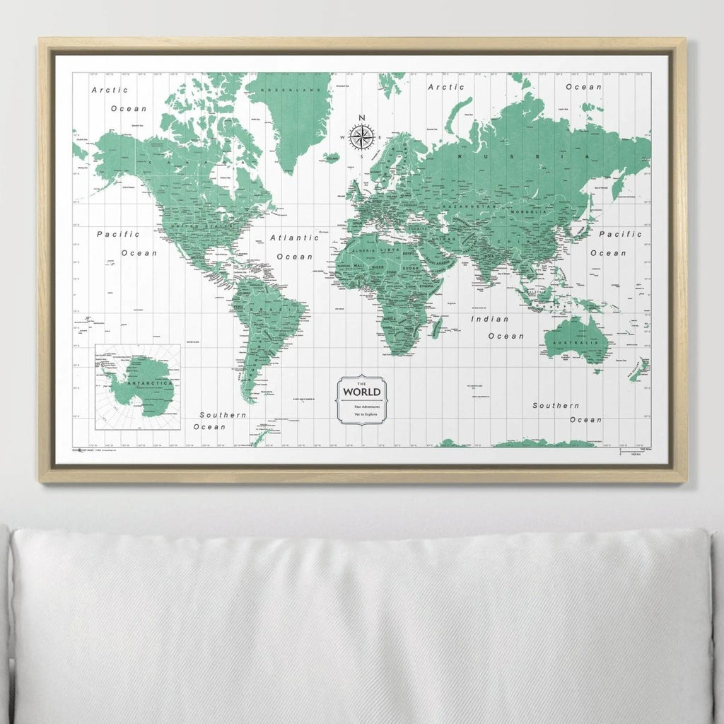 Push Pin World Map Pin Board - Green Color Splash - Pins Included! - Liza Pruitt