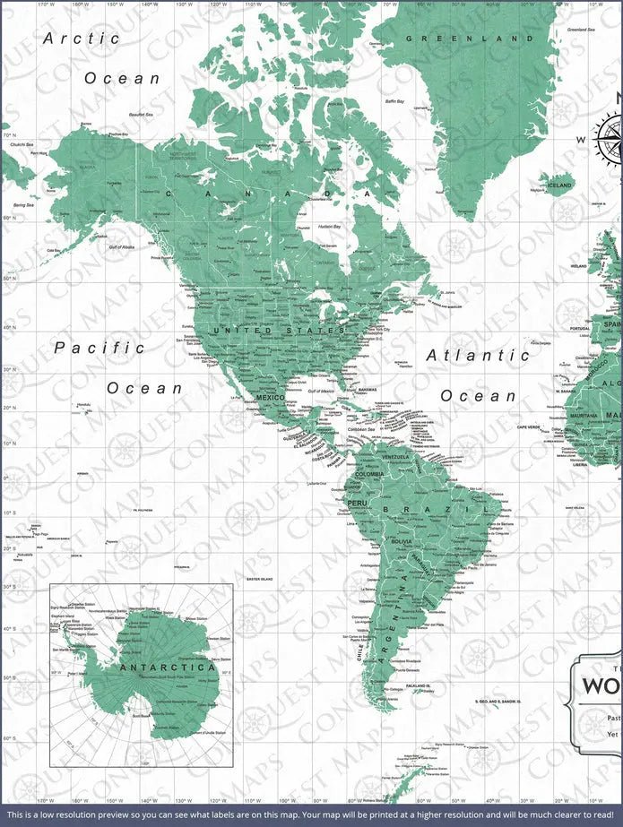 Push Pin World Map Pin Board - Green Color Splash - Pins Included! - Liza Pruitt